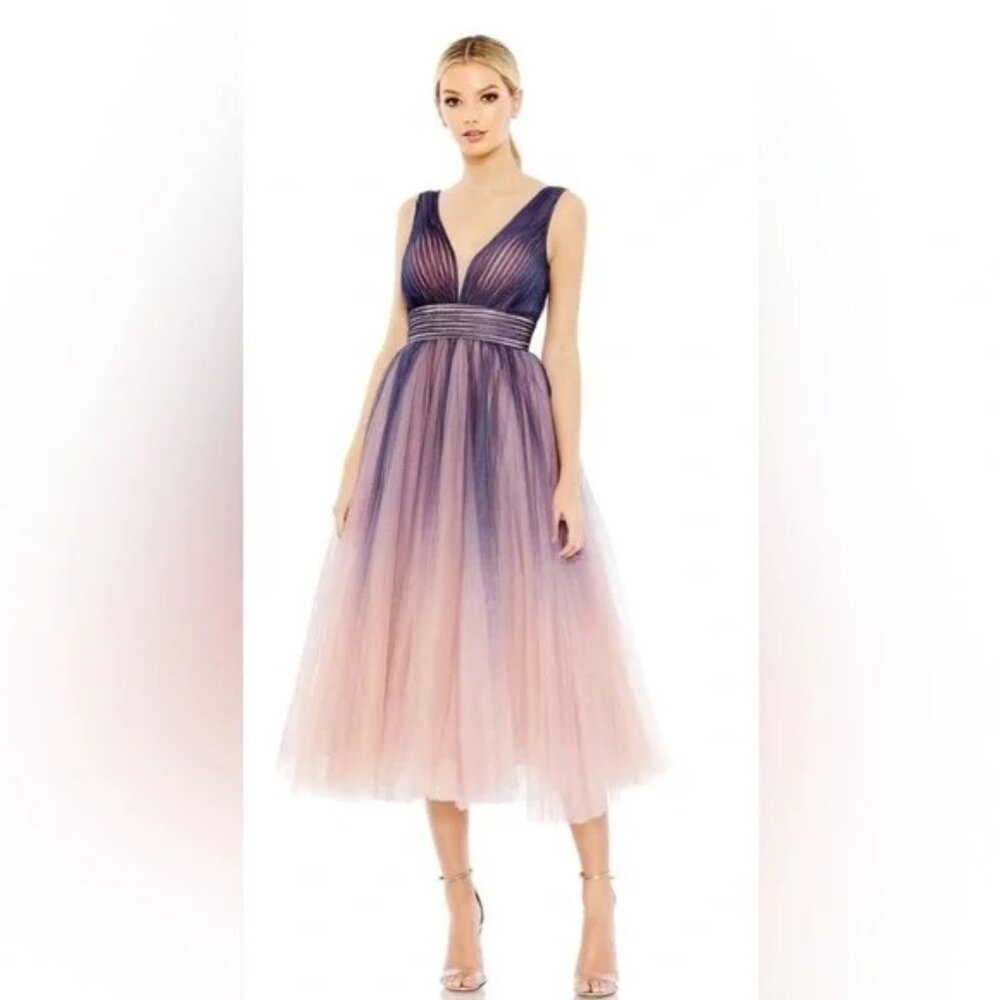 Mac Duggal Ombre Tulle Midi Prom Gown Dress